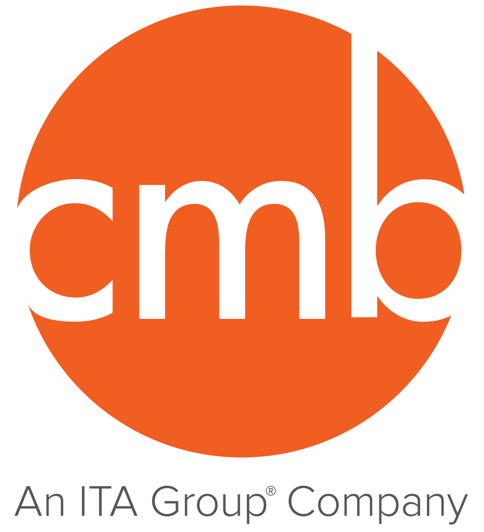 CMB company logo. Orange circle with CMB written inside in lowercase white letters. The phrase 