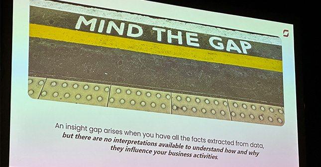 Image of a slide from the Sky and Stravito session about closing the gap in data-led decision making taken by Kevin Cowan.