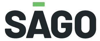 Sago's logo. The company name is written in all caps and black with a green line above the 